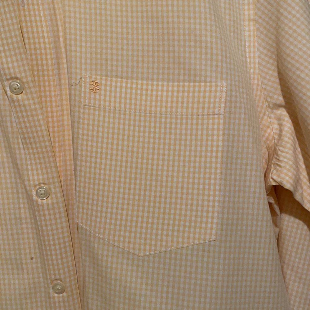 Medium Izod button down shirt. Pale yellow checkered - Picture 3 of 4